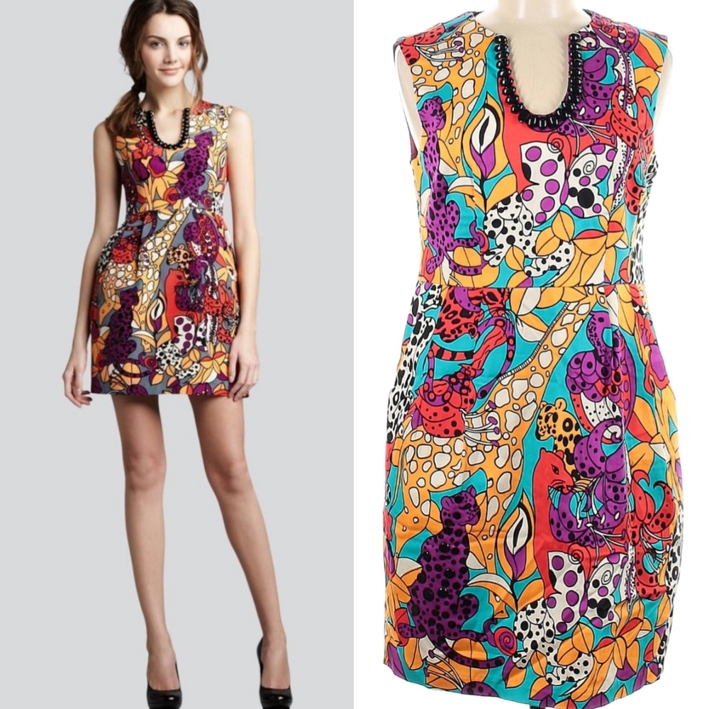 Nanette Lepore Colorful Whimsical Animal Print Sheath Dress - Jungle Leopard Cat